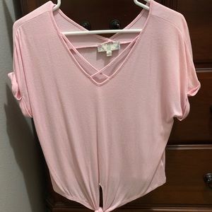 Pink crop, tie shirt